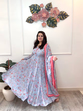 Steel blue printed anarkali - kasumi.in
